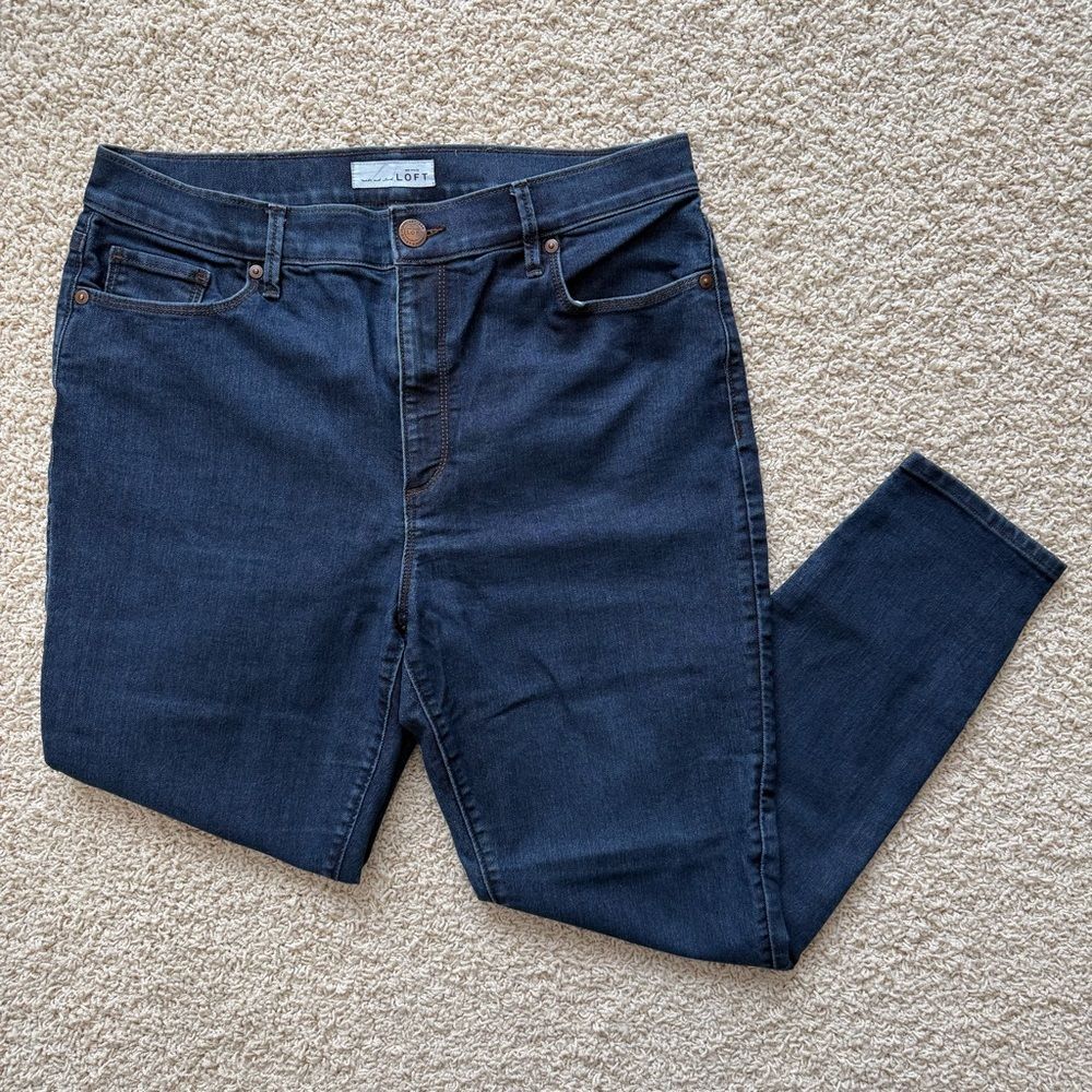 LOFT Modern High Waist Skinny Ankle Jeans Cropped Dark Blue Size 10